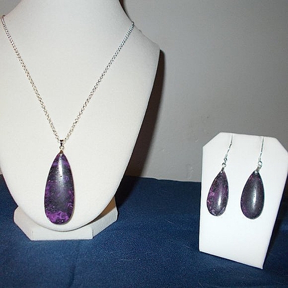 Hand Crafted 2 Pc Purple Crazy Lace Agate Set in Sterling Silver - Picture 1 of 3